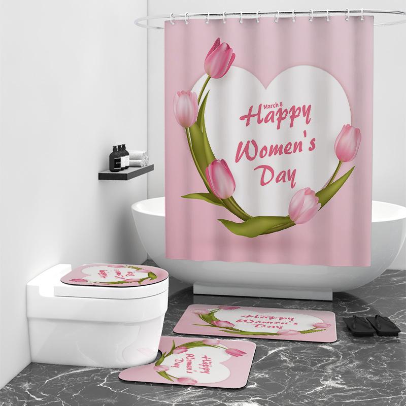 

День матери Водонепроницаемая цифровая печатная занавеска для душа Впитывающий коврик для пола Коврик для унитаза Комплект занавесок для душа W90cm*L180cm