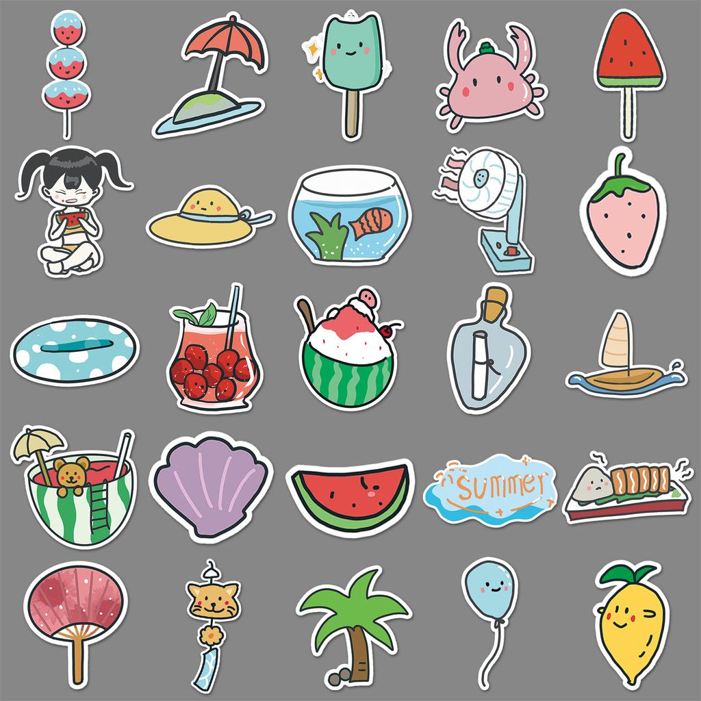 50 Fotos von Sommerlich Frischen Doodle Cartoon Niedlichen Guka Handkonto DIY Wasserbecher Koffer Aufklebern Wasserdicht
