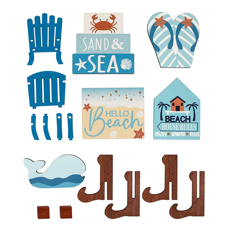 Summer Beach Tiered Tray Decor Set, Hello Beach Table Decorations, Wooden Blue Ornament, Beach Sign Board, Sand, And Chair