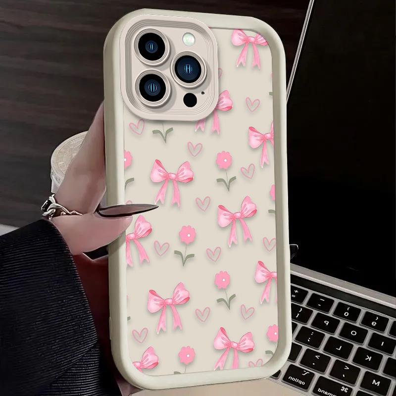 Cute Pink Bow Soft Phone Case For iPhone 17 Air 16 16E 15 14 13 12 11 Pro Max X XS XS Max XR16 Plus Silicone Cover