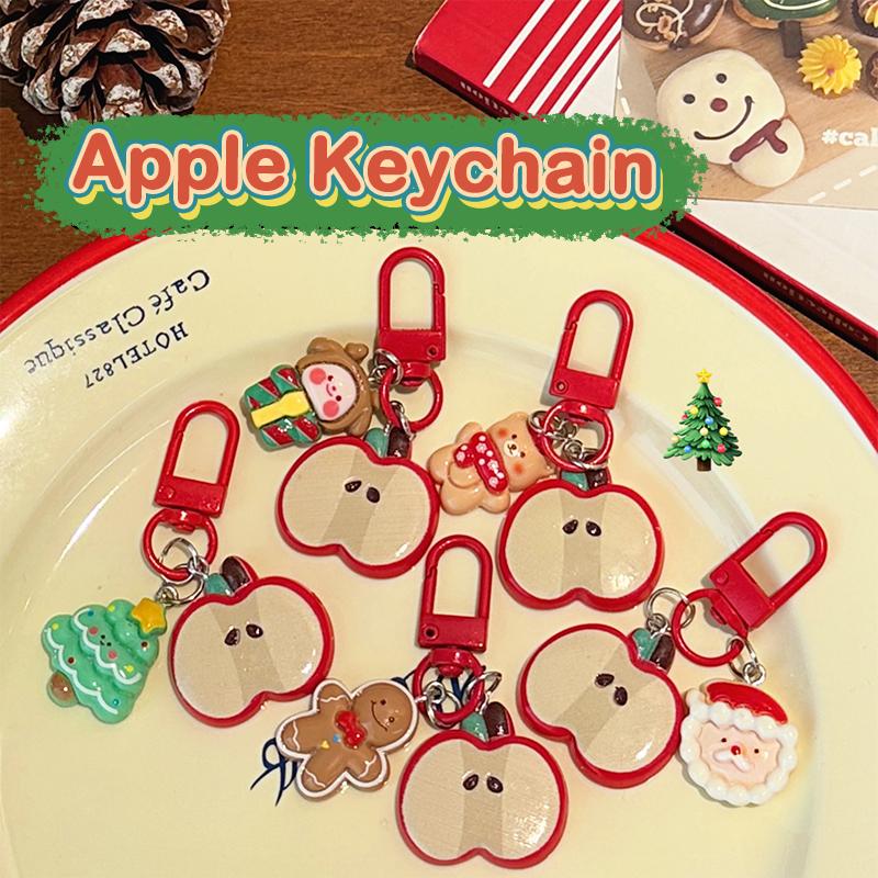 1/5Pcs Christmas Cute Red Apple Keychain Girls Cartoon Bag Pendant Car Keyring Funny Backpack Accessory For Best Friend Gift