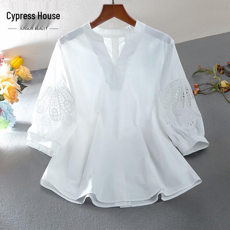 Женская вышитая ажурная офисная рубашка XXL