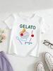 Aesthetic Gelato Dessert Graphic White Short Sleeve Tee Sweet Cherry Spoon Print Casual Kids T-shirt