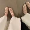 IPPEUM Ballet Flats Women Purple Satin Round Toe Mary Jane Shoes Buckle Silver Ballerina Flats