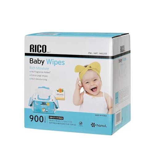 Costco RICO Baby Wipes, Large Capacity Case of 900 Wipes (100 x 9 Packets) (1) (y-courage Trademark Registered)