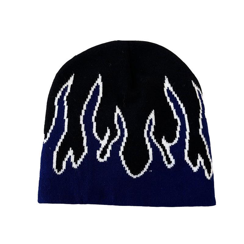 Punk Knitted Hat For Men With Flame Design And Letter Embellishments For Streetwear And Winter Warmth