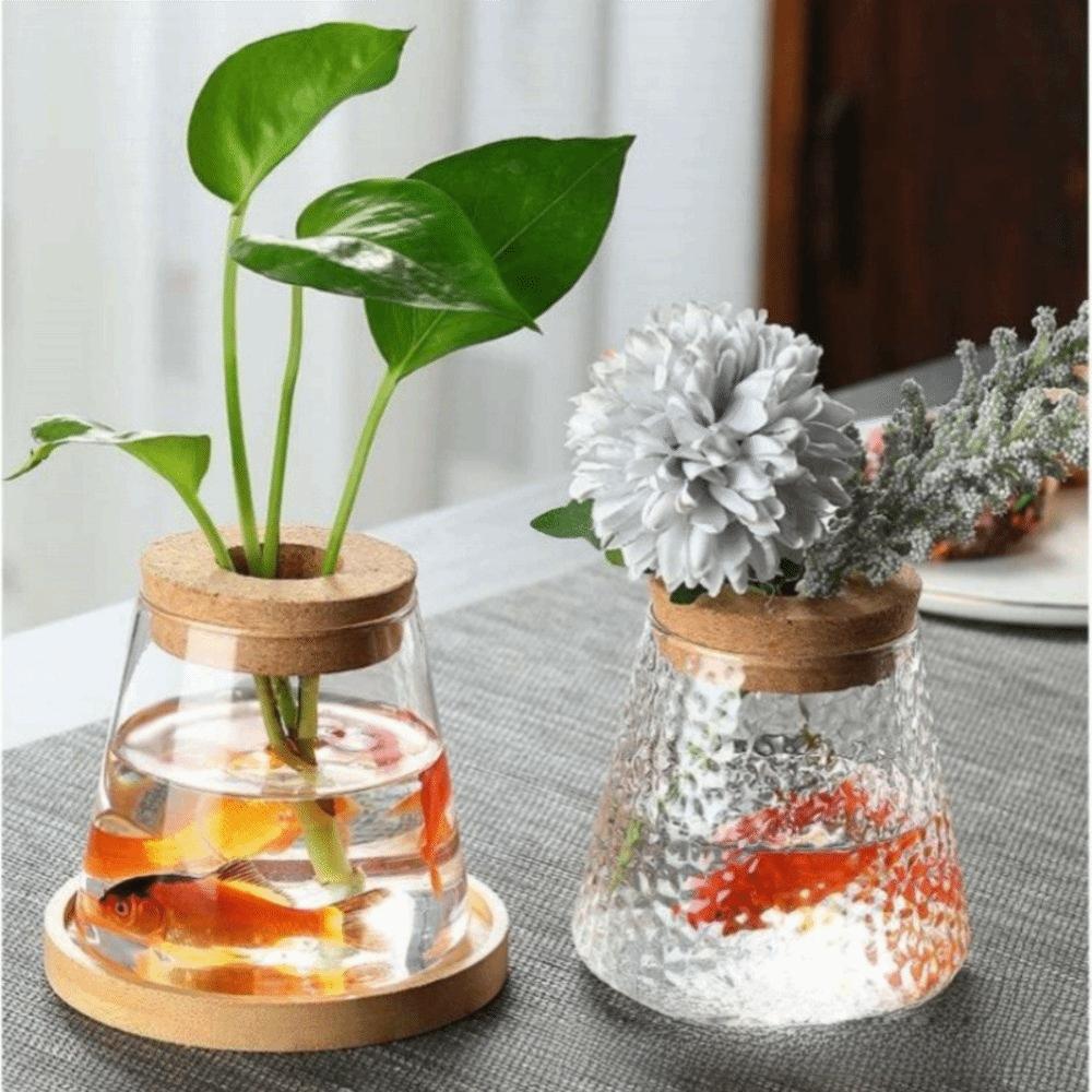 Wooden Base Vase Rack Thick Water Cultivation Vase Minimalist Glass Planter  Home Decoration