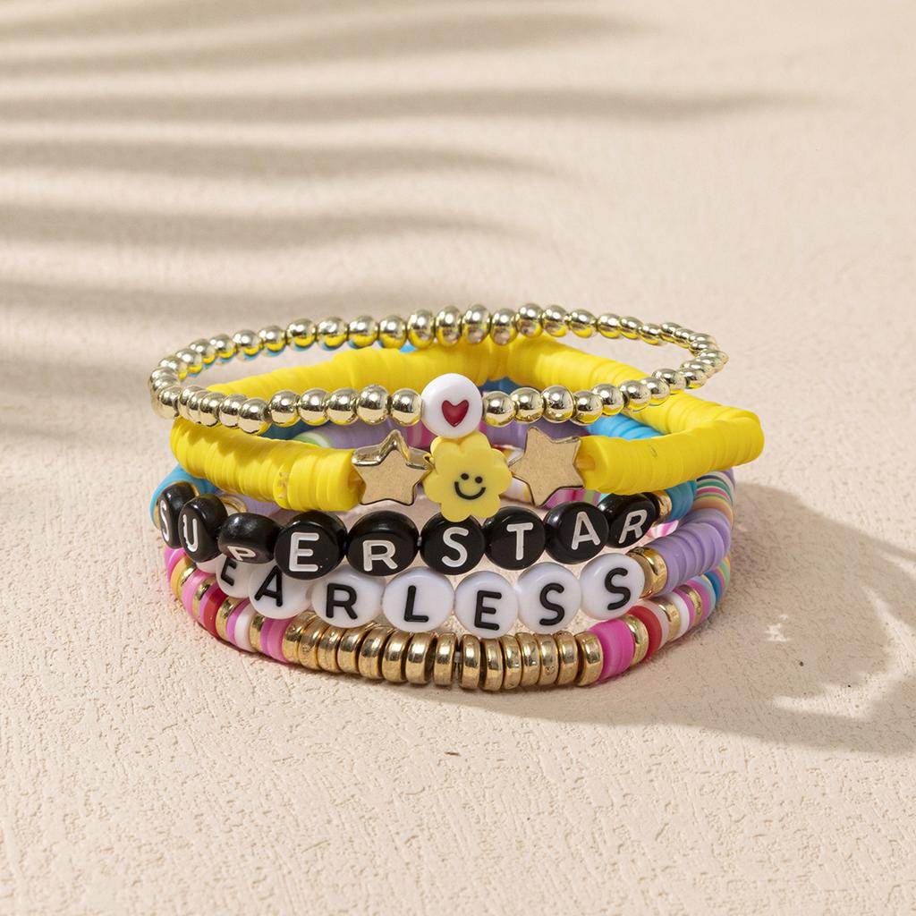 Bohemian Velvet Bracelet Colorful Letter Bead Adjustable Friendship Bracelet Set