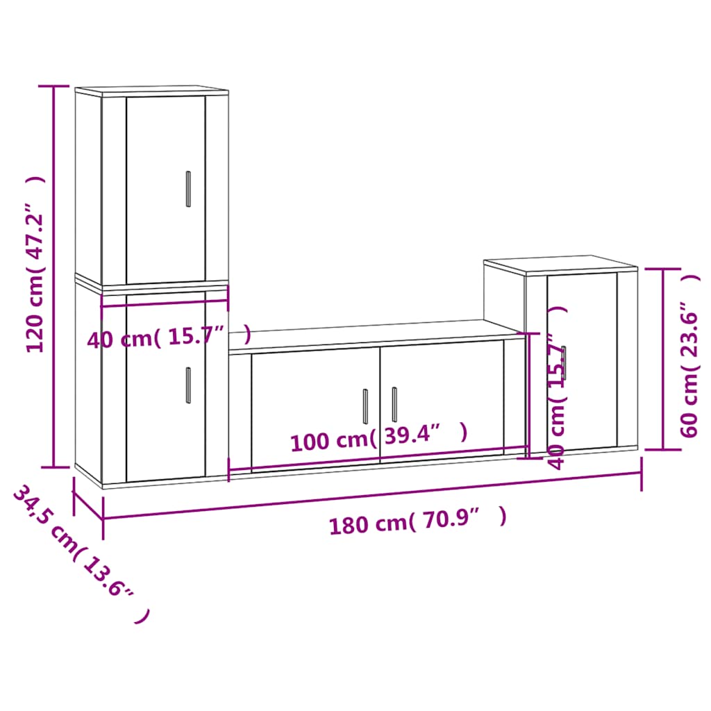 4 Piece TV Cabinet Set Concrete Grey Particleboard