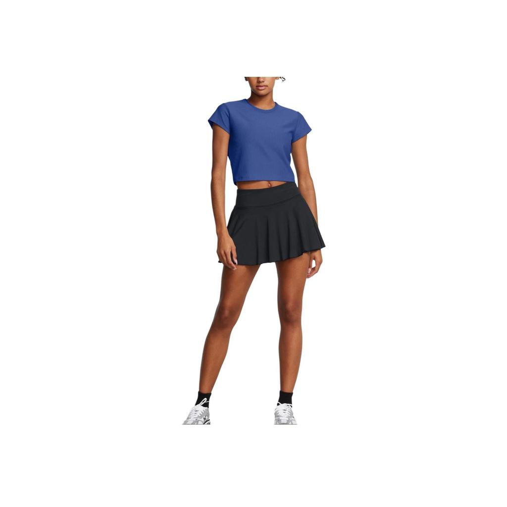 Under Armour Meridian Rib Round Neck Casual Solid Color Breathable Short Sleeve T-Shirt Women Tops Tech-Blue 1386615-432
