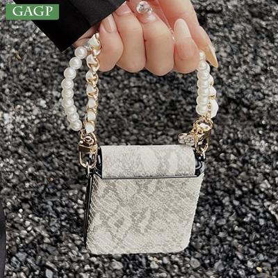 Damen Mädchen Leder Hülle Für Samsung Z Flip 7 6 5 4 Schlangenmuster Perlenarmband Lanyard Hülle für Samsung Galaxy ZFlip7