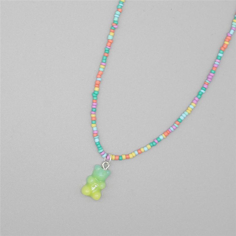 Nuova Boemia Coreana Amante Colorato Orsetto di Gomma Ciondolo Girocollo Resina Multicolore Perline di Riso Collana per Donne Ragazze Regali