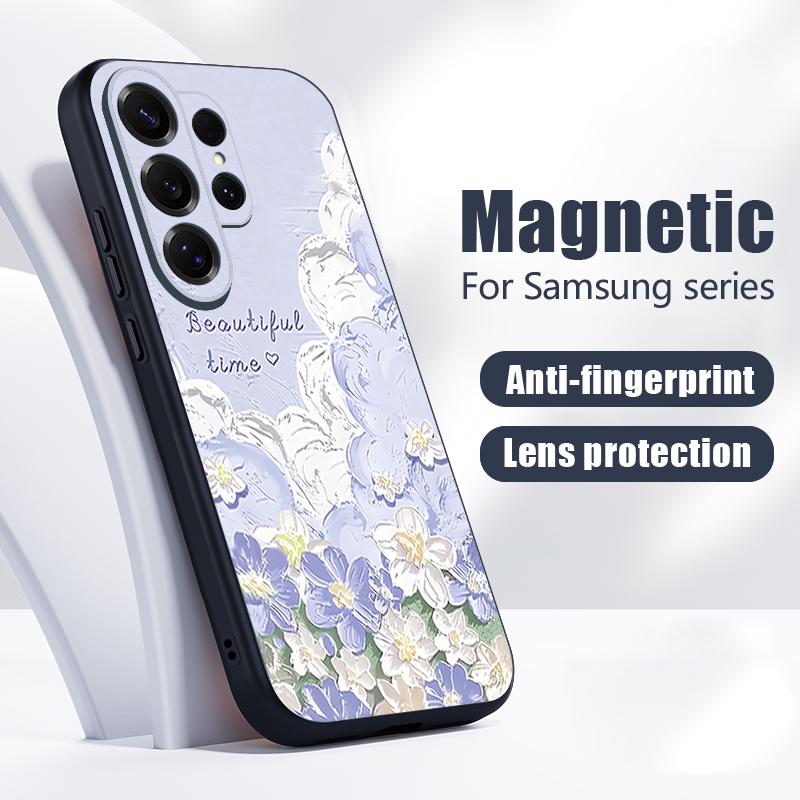 Magnetic For Magsafe Case For Samsung Galaxy S26 Ultra S25 Edge S24 Plus S23 FE S22 A17 A54 A55 A56 A57 5G Oil Painting Flowers Pattern Cover