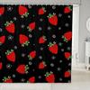 Kawaii Strawberry Shower Curtain For Bathroom Decor, Cute Pink Fruit Shower Curtain Waterproof Fabric Bath Curtain With Hooks