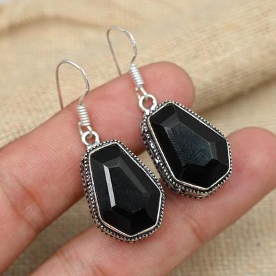 Black Spinel Gemstone 925 Sterling Silver Handmade Earrings For Wedding Anniversary Gift