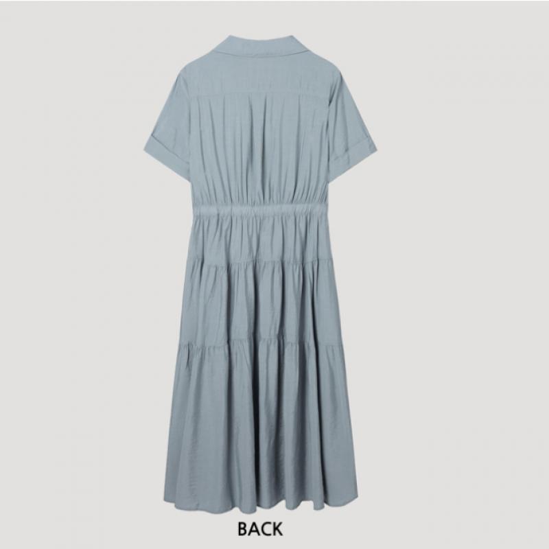 [She S miSS] Open Collar Shirring Long dreSS Swwopp22020 Dl