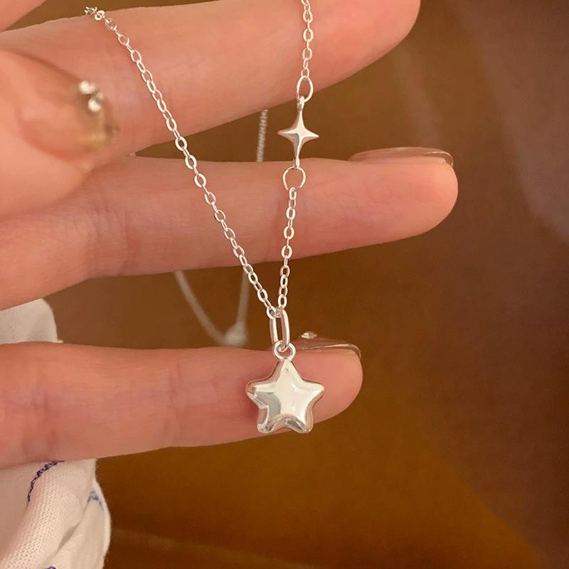 New Arrival 925 Silver Star Necklace for Women , Exquisite Five Pointed Star Collarbone Chain Jewelry Gifts серебряный