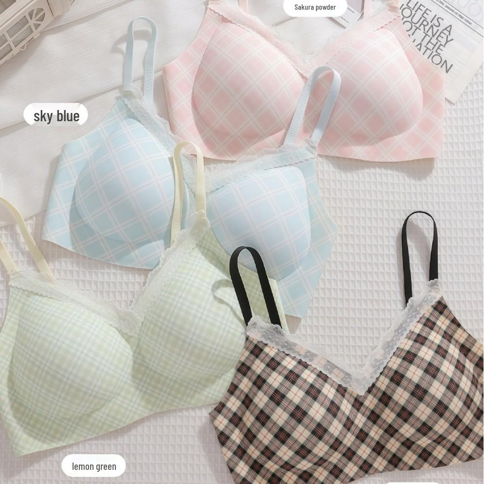 Seamless Diamond Pattern Push-Up Bra: Wire-Free, Soft Support, Girlish Style for Small Busts.