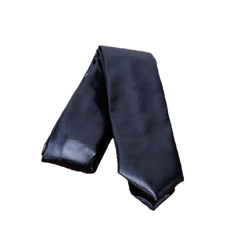 Neue Mode PU-Leder Krawatten für Männer Reine Solide Schwarz Weiß Krawatten 5,5 cm Schmale Krawatte Hochzeitsfeier Business Anzug Zubehör