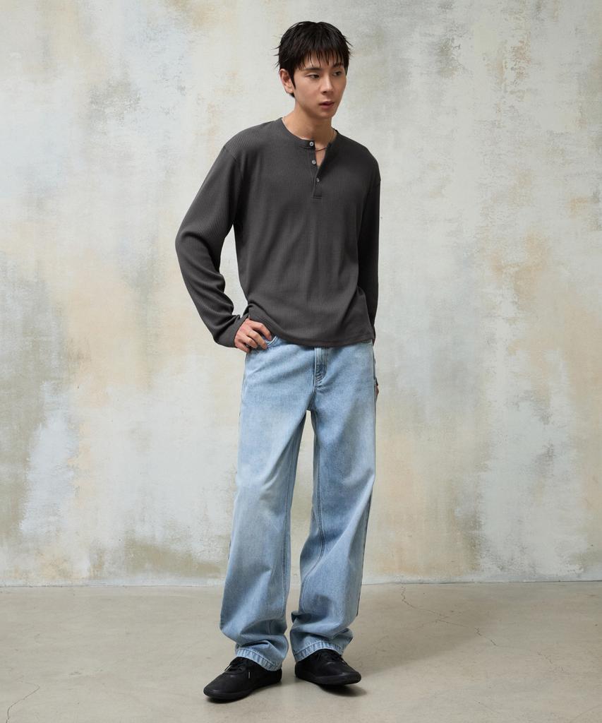 AGOD Soft Henley Neck Long Sleeve [Charcoal]