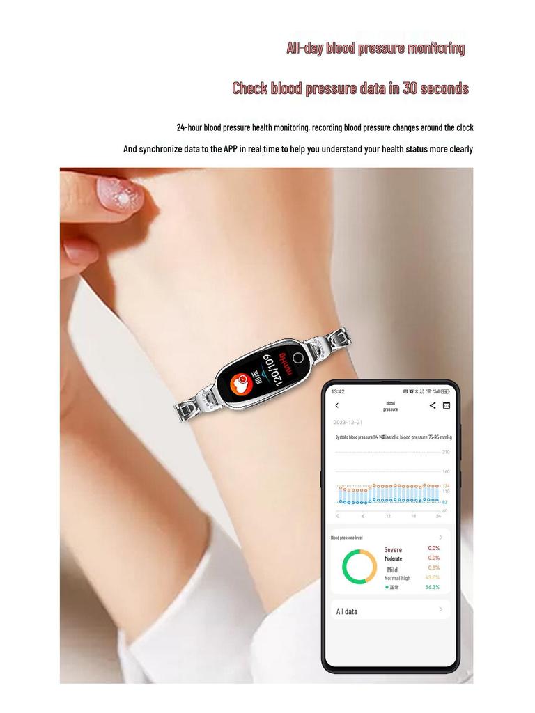 F81 Women's Smartwatch: Glucose, Blood Pressure, Heart Rate, Temperature Monitor with Pedometer & Call Alerts