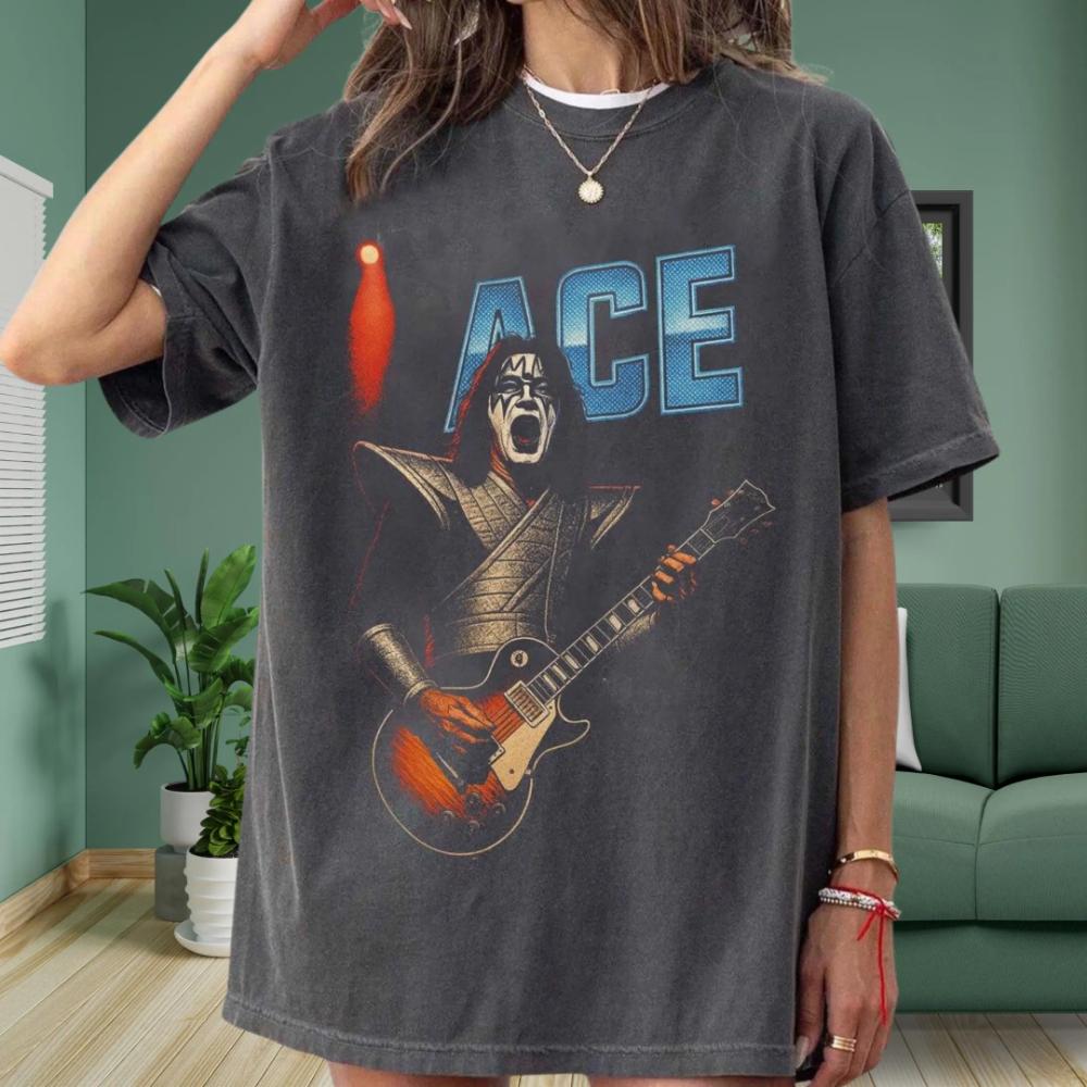 

Ace Frehley Style Retro Rock Tshirt Classic Guitar Legend Tshirt 70s Hard Rock Pattern Tshirt Retro Music Tshirt S