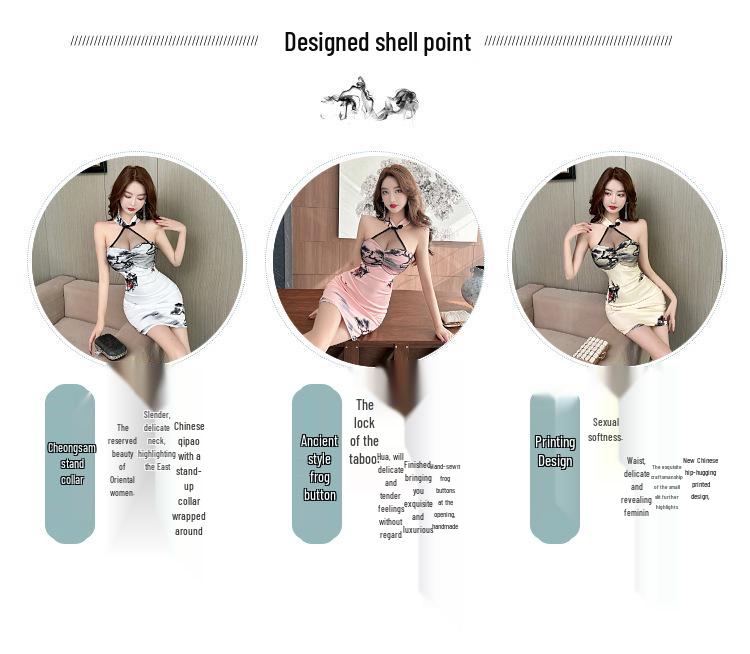 Chinese Style Sexy Mesh Halter Cheongsam Bodycon Dress