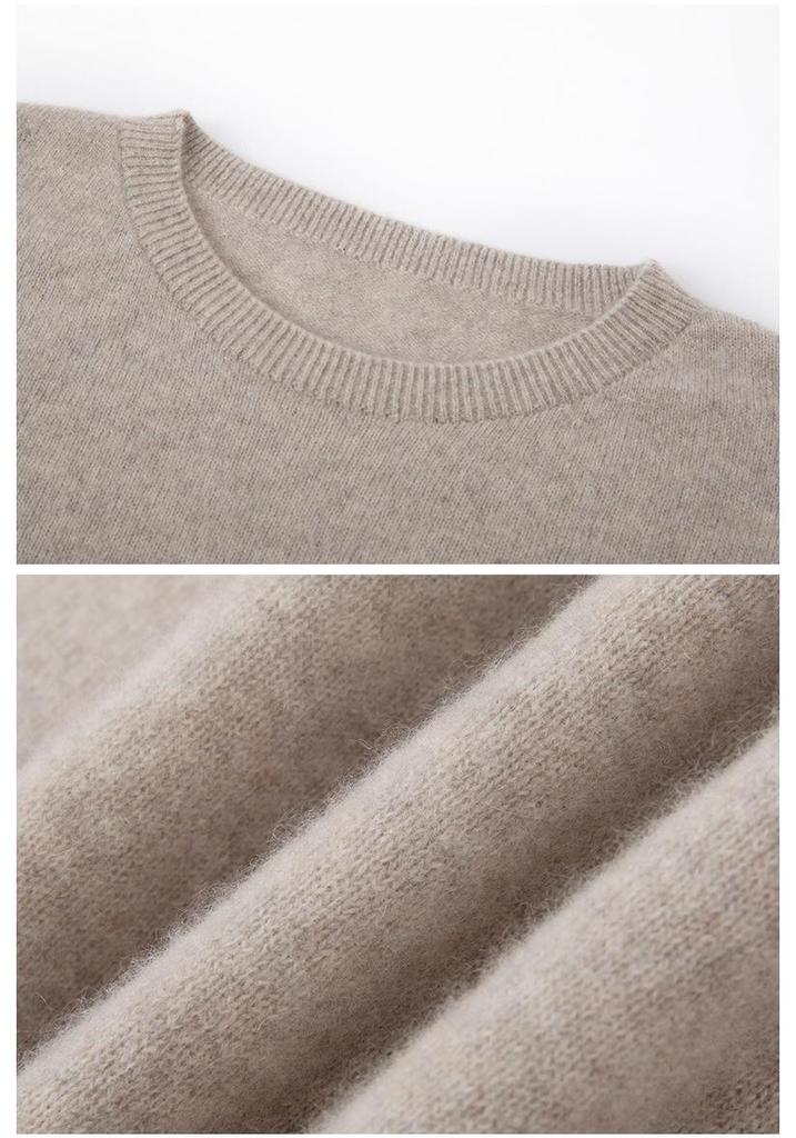 Women's Round Neck Cashmere Sweater - 100% Knit, Versatile Long Sleeve for Autumn/Winter Business Casual
