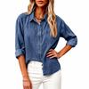 Women's Loose Fit Denim- Buttoned Top with Casual Design for Everyday Wear and