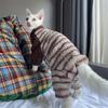 Warm Soft Coffee Fleece Jumpsuit for Sphinx Cat In Winter Four-Leg Thick Purple Strips Coat for Devon Rex Sweatshirt for Kittens