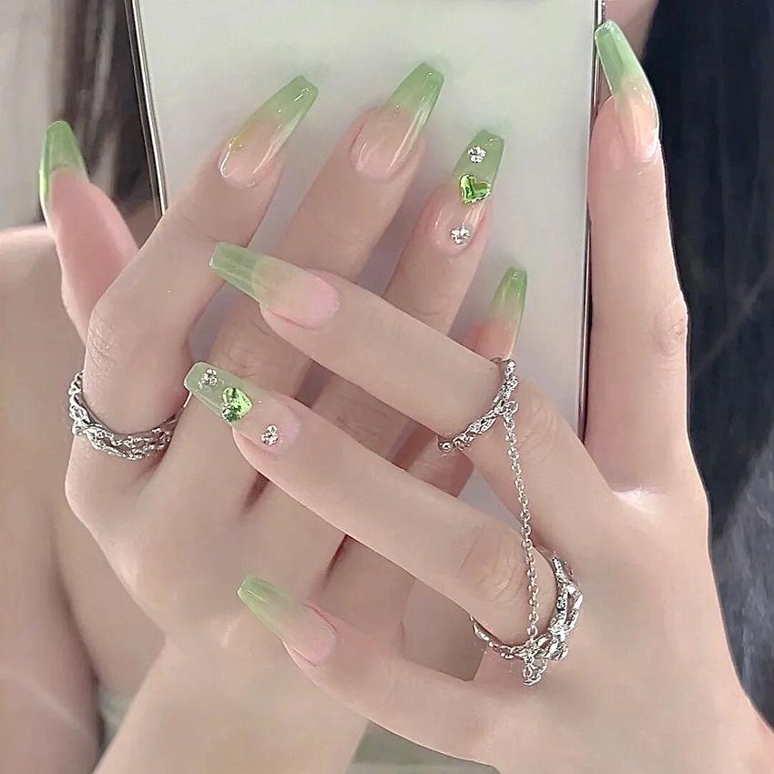 24Pcs Pink Silver Glitter Diamond Fake Nails Long Ballerina Press On Nails Reusable False Nail Tips Set