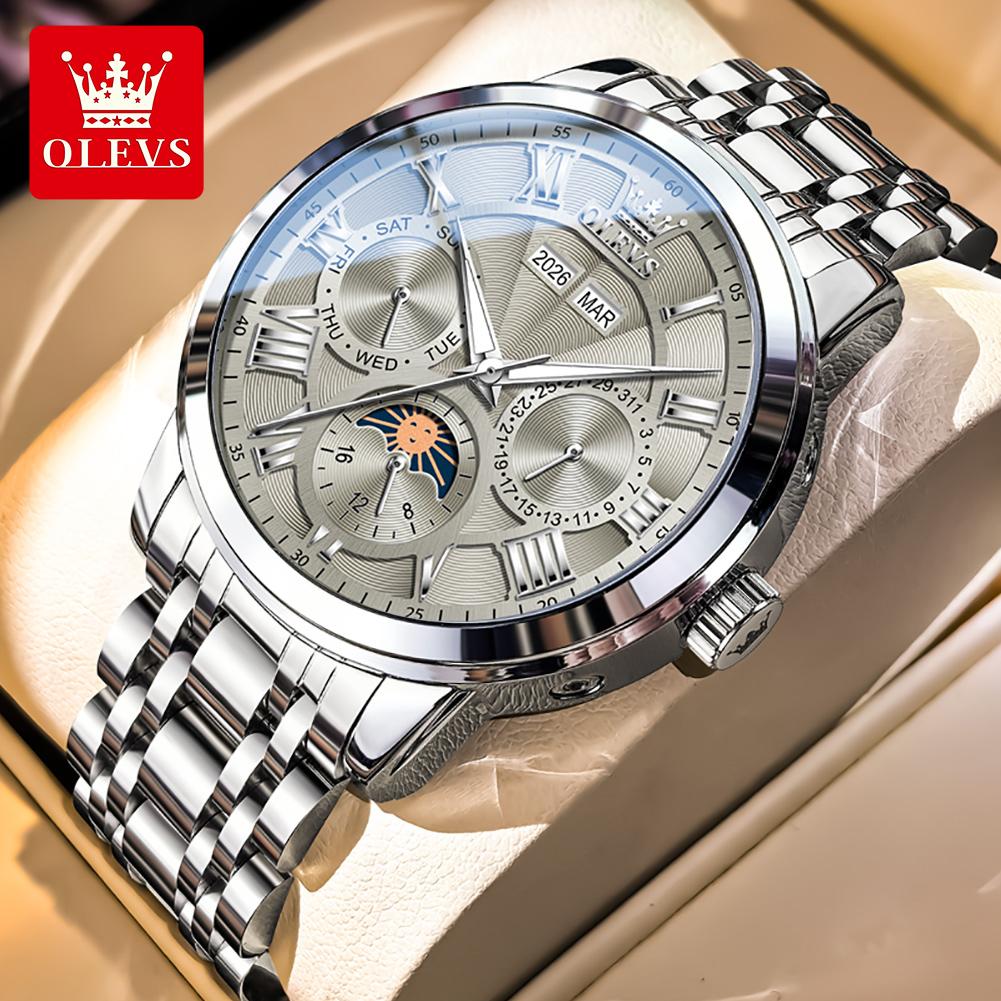 OLEVS 6785 Luxury Man Watch 24 Hour Moon Phase Perpetual Calendar Roman Dial New Automatic Mechanical Wrist Watches For Men