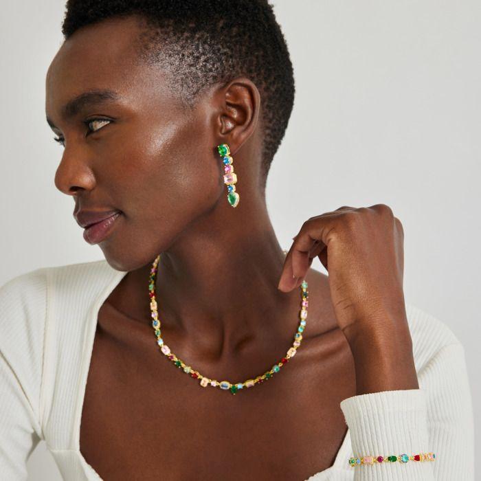 Collier Luxenter en argent 925 avec zircons multicolores finis en or jaune 18K - Razih