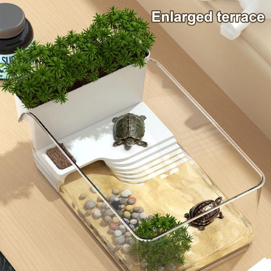 Yousheng Turtle Tank with Basking Platform Small Plastic Clear Aquarium Tank Desktop Micro Terrarium Habitat for Turtles Crayfish Crab Lizardt