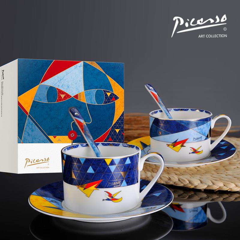 PICASSO 'Flying' Bone China Coffee Cup & Saucer Couple Set