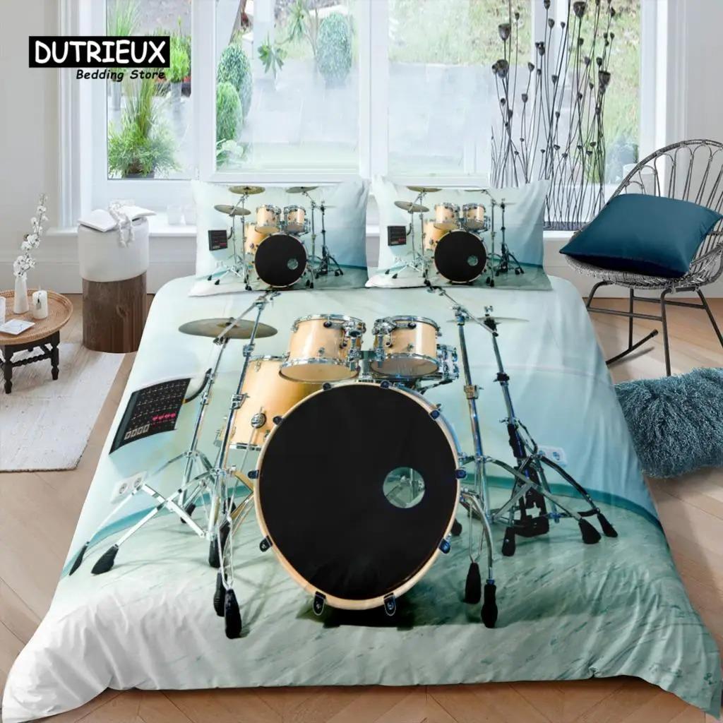 Home Living Luxury 3D Drum Kit Bedding Set Musical Duvet Cover Pillowcase Queen and King EUUSAUUK Size Comforter Bedding