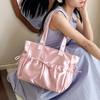 Women Wrinkled Shoulder Bag Glossy Tote Bag with Bows Large Capacity Handbag Purse for Daily Outings Street Commuting Parties Date