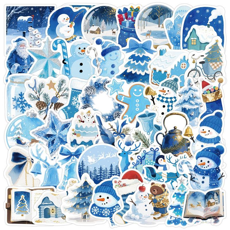 50Pcs/Set Blue Merry Christmas Series 03 Stickers DIY Fashion Waterproof Doodle Decals Stickers