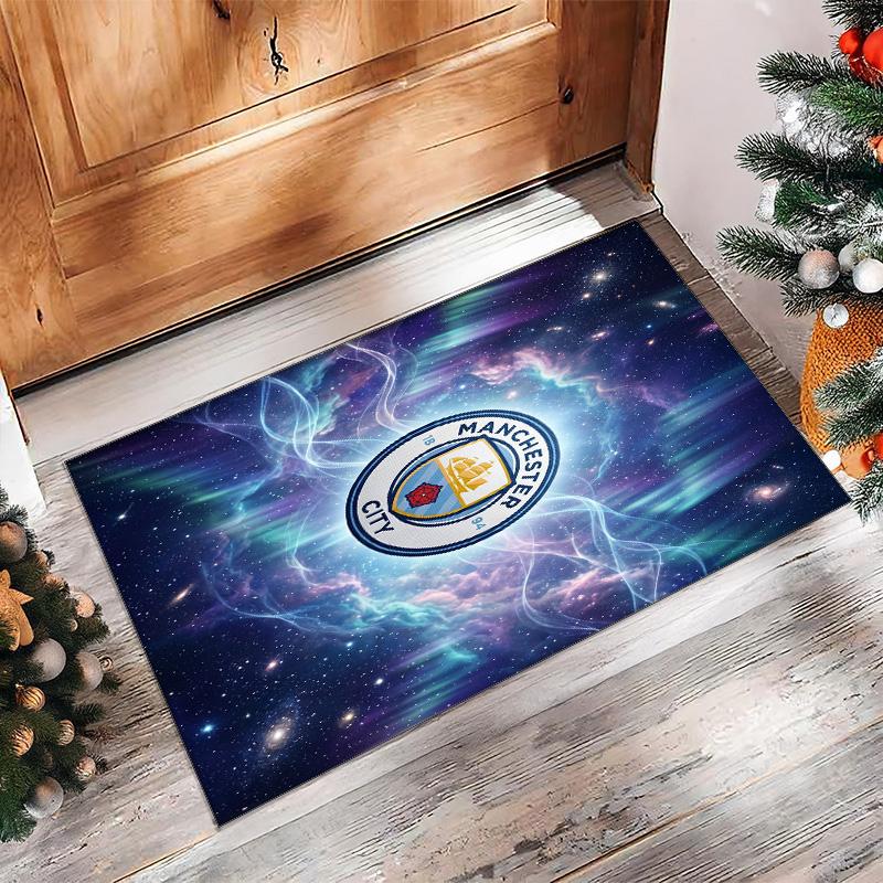 Manchester City Printed Flannel Area Rug Non Slip Soft Polyester Floor Carpet Indoor Decor Mat for Bedroom Living Room Sofa