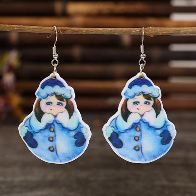 Retro Christmas Snowman Girl Acrylic Earrings