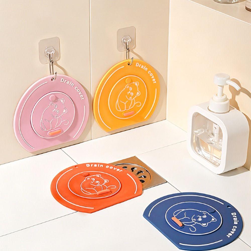 Anti Odor Floor Drain Cover Cartoon Cat Kitchen Sink Seal Mat  for Bathroom Hair Collection
