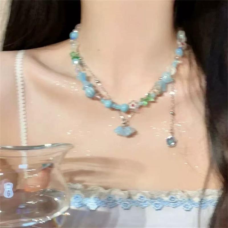 Candy color dopamine necklace female versatile niche design beaded collarbone chain sweet cool girl neck chain jewelry