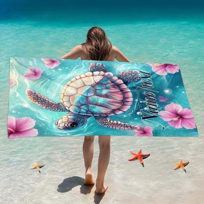 Custom Sea Turtle Beach Towel Personalized Name Tropical Flower Microfiber Bath Towels Soft Quick Dry Pool Lounger All Season