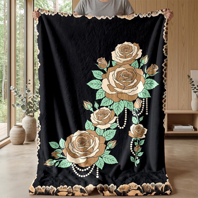 Golden Roses with Pearls Theme blanket Lightweight Warm Flannel Blanket Decorative Throw Blanket for Home Decoration