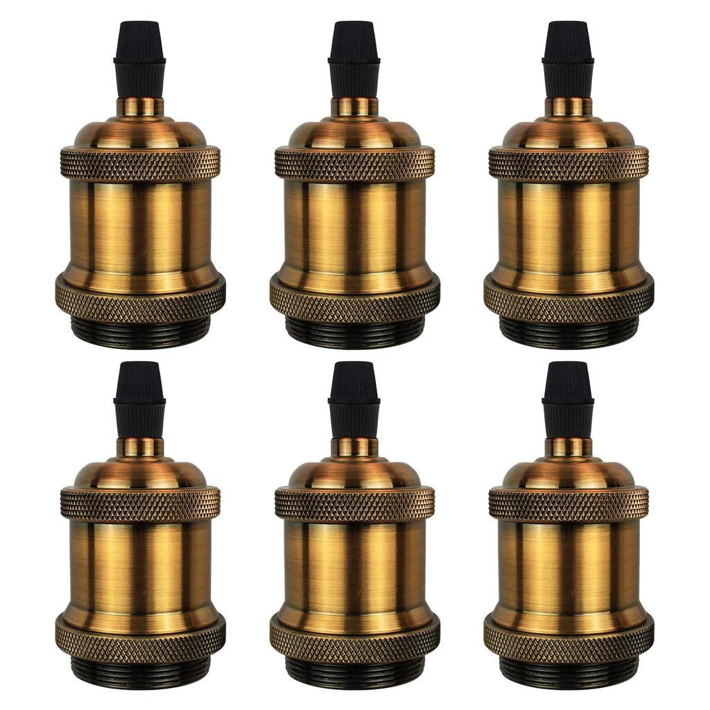 DiCUNO E26 Antique Lamp Sockets, Edison Bulb Sockets for Vintage Pendant Lights, Antique Gold, 6-Piece Set, Includes Instructions