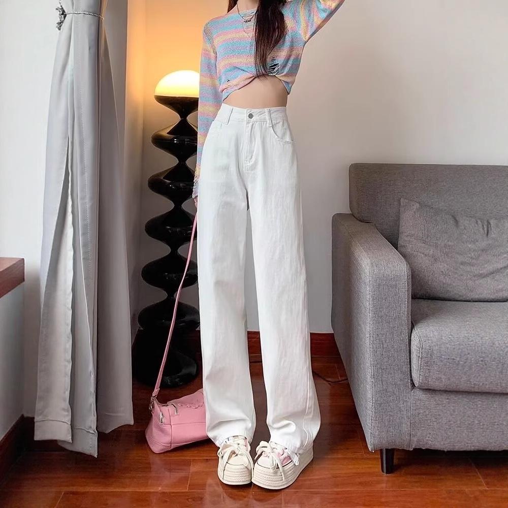 Women's High Waist Light Color Wide Leg Jeans - Spring/Summer 2025 Korean Style, Floor-Length, Slimming, Thin and Versatile Straight Leg Pants