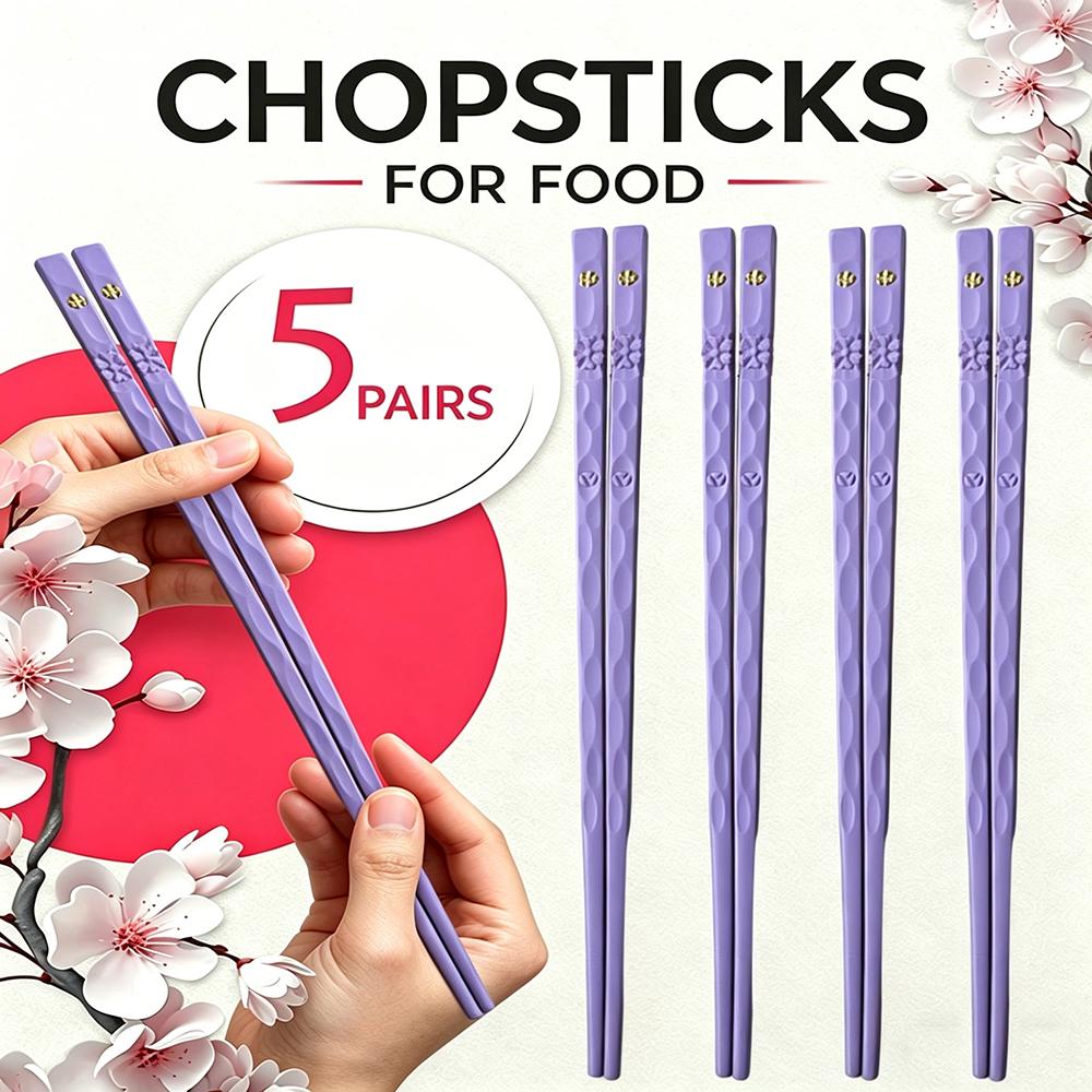 

5Pairs High Quality Japanese Non-Slip Chopsticks Korean Home Hotel Restaurant Portable Healthy Food Stick For Sushi Chopsticks DH фіолетовий