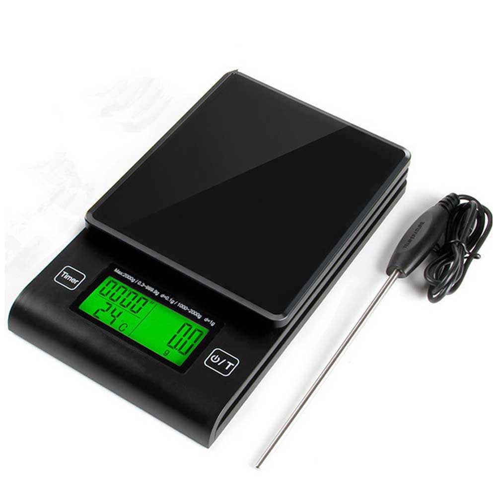 

Portable Multi function LED Timer Electronic Digital Drip Coffee Scale with Temperature Measuring Probe High Precision Kitchen black