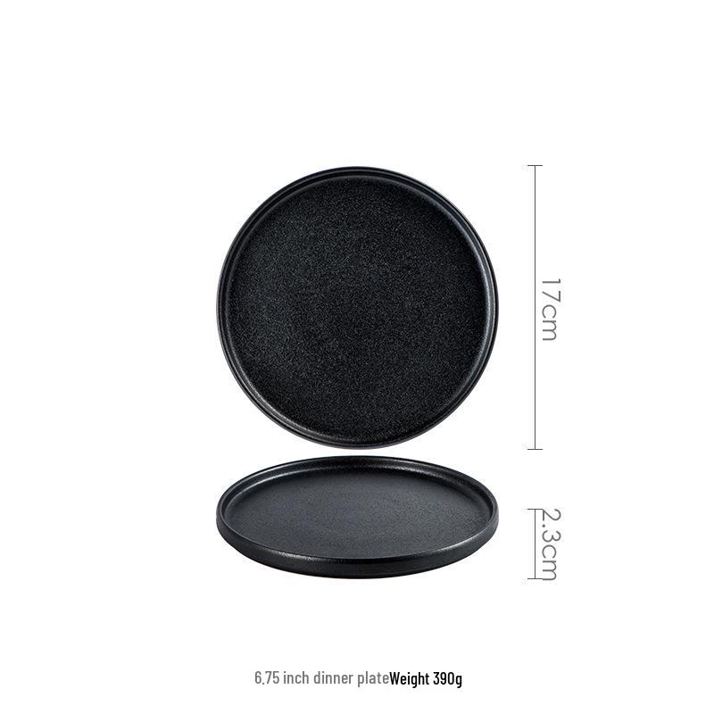 Meiguang Frosted Black Ceramic High-Footed Tableware Set: Rice, Soup & Noodle Bowls, Salad Bowls, Western Plates.
