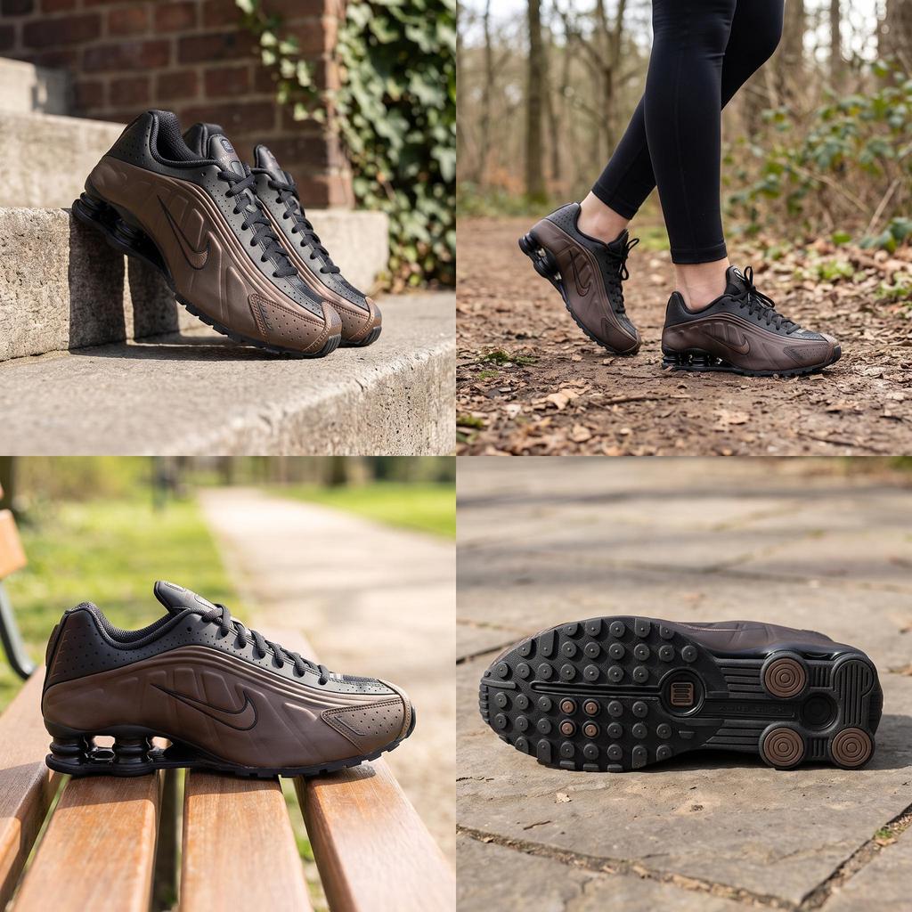 Nike Shox R4 Off Noir Ironstone Damen Sneaker Braun Dunkelrauchgrau AR3565-007